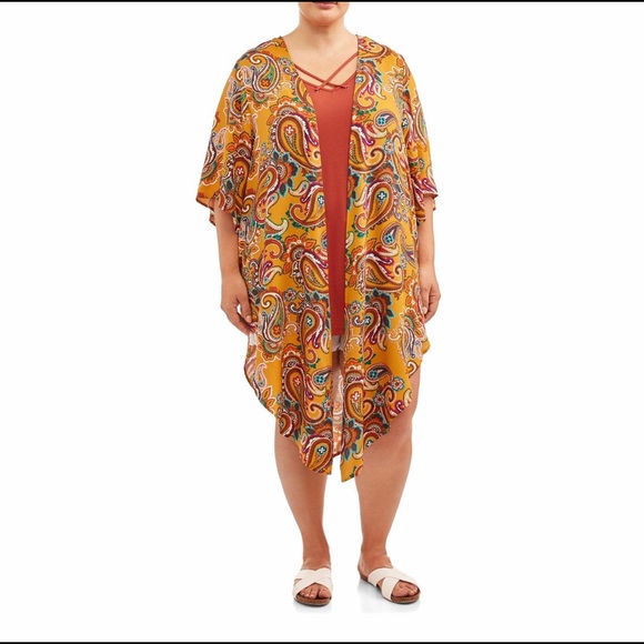 Terra & Sky Women’s Plus Size Duster Length Paisley Print Kimono Size 0X (14W) - Picture 2 of 8